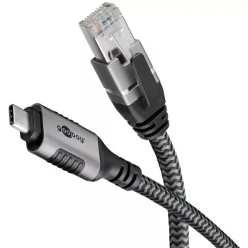 Ethernet kabelis USB-C 3.2 Gen2 spraudnis > RJ-45 spraudnis, LAN adapteris melns/sudrabains, 2 metri, pīts tekstila apvalks