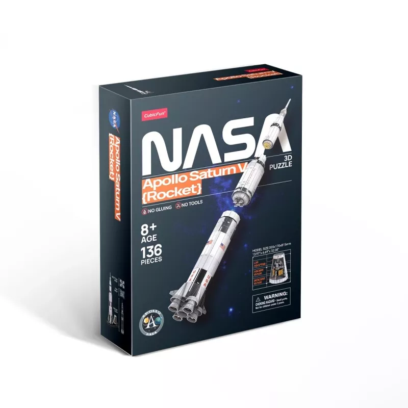 3D puzzle cubicfun Apollo Saturn raķetes modelis — mēroga montāžas izglītojošais komplekts