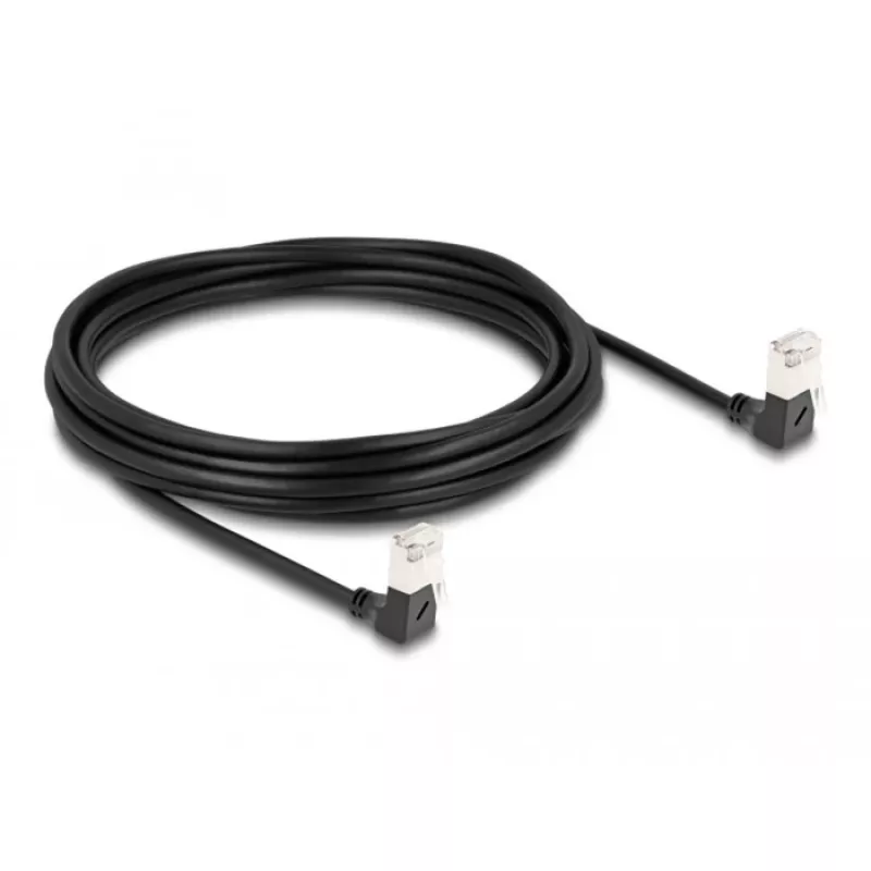 DeLOCK RJ45 tīkla kabelis Cat.6A S/FTP plāns 90° uz leju 5m melns