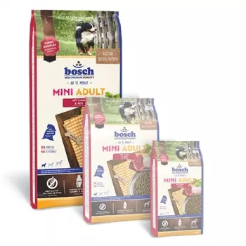 Sausā suņu barība Bosch Tiernahrung MINI ADULT WITH LAMB & RICE mini šķirnēm 15 kg, pieaugušiem suņiem, bez lipekļa