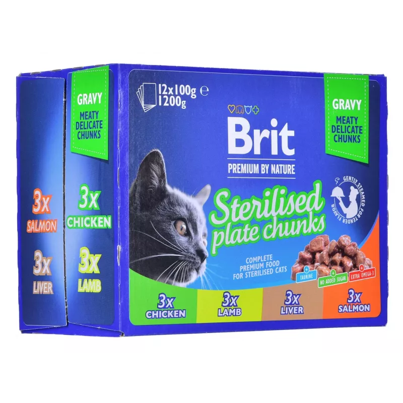 BRIT Premium Cat Sterilised Plate - mitrā kaķu barība - 12x100g