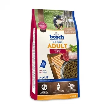 Sausā suņu barība Bosch Adult ar jēru un rīsiem, 3 kg — pieaugušiem suņiem, piemērota visām šķirnēm, atbalsta barības jutīgumu