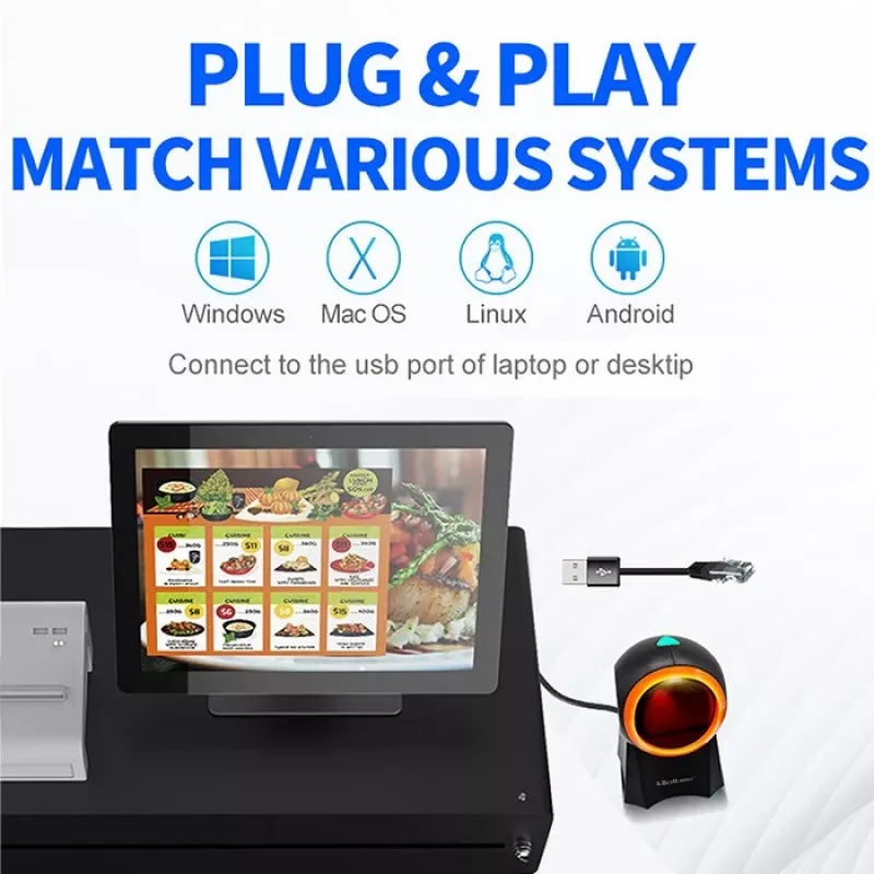 Vadu galda svītrkodu skeneris QOLTEC 50857 — 1D/2D, USB, ABS korpuss, melns, 1,75 m kabelis