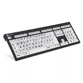 tastatūra Logickeyboard XL Print Universal USB QWERTZ German Melns balta