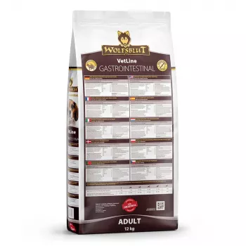 Sausā suņu barība Wolfsblut VetLine Gastrointestinal Duck 12 kg — veterinārā diēta gremošanas veselībai, olbaltumvielas 20%, tauki 10%
