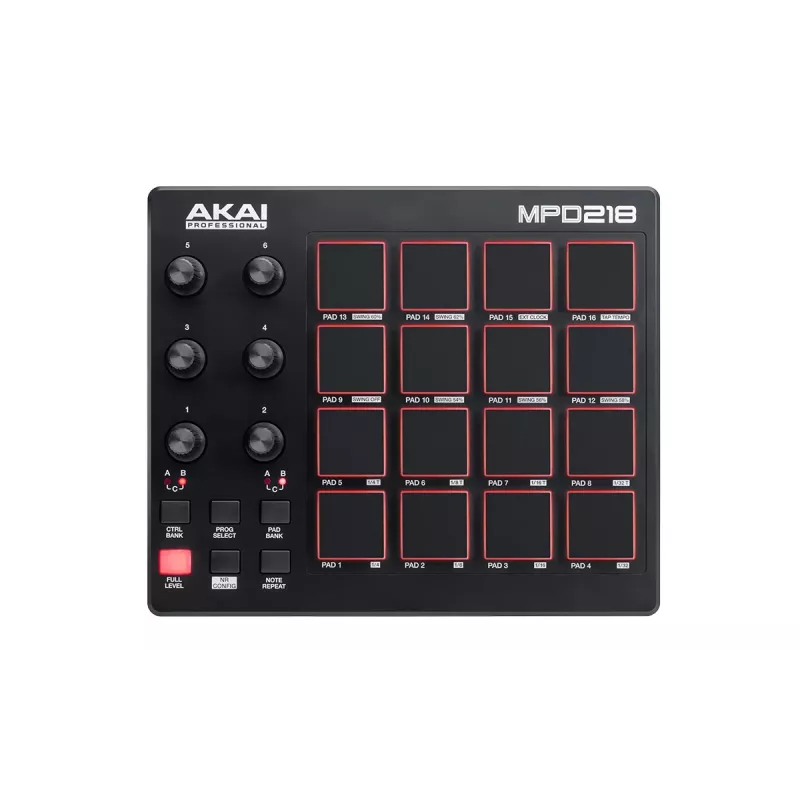 Audio mikseris Akai MPD218 melns 16 spilventiņu USB MIDI kontrolieris