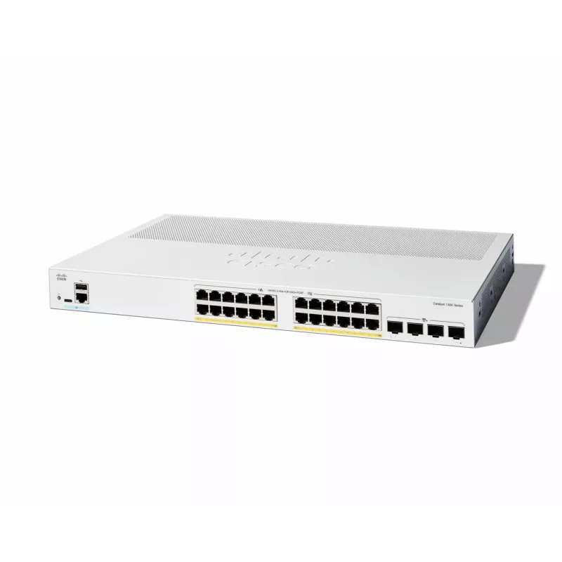 Cisco Catalyst 1300-24P-4X pārvaldīts slēdzis, 24 porti GE, PoE, 4x10GE SFP+, ierobežota mūža aizsardzība (C1300-24P-4X)
