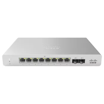 Cisco - Meraki Cloud Managed MS120-8 - komutators - pārvaldāms - 8 x 10/100/1000 (PoE+) + 2 x Gigabit SFP pie sienas stiprināms darbvirsmas PoE+ (124 W)