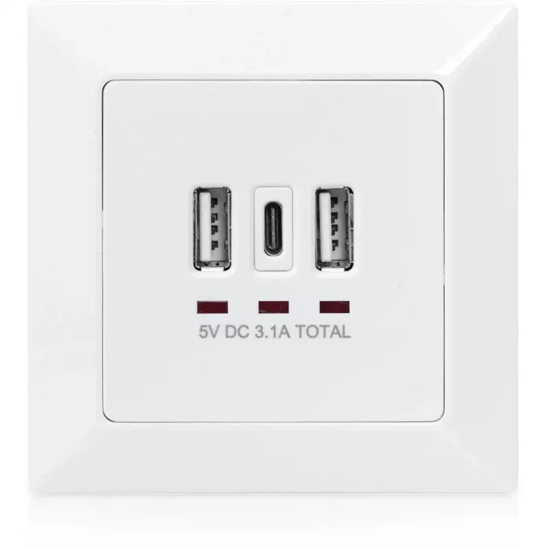 DIGITUS DA-70618 - USB izvade - USB, USB Type C - 2 USB porti, 1 USB-C ligzda - 3,1 A - RAL 9003, signālbaltā krāsā