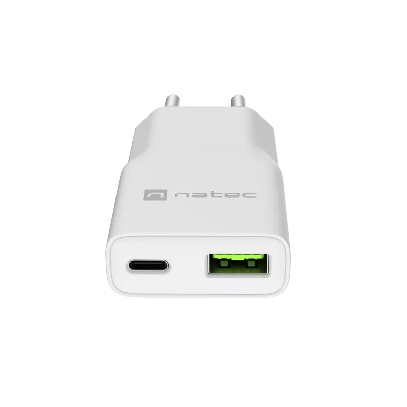 Strāvas adapteris NATEC Ribera NUC-2376 — 1× USB-A, 1× USB-C, 3 A izeja
