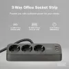 Strāvas sadalītājs DIGITUS 3-vietīgs ar 2×USB-A & 1×USB-C, 3 maiņstrāvas kontaktligzdām Tips E/F, 1,5 m kabelis, melns