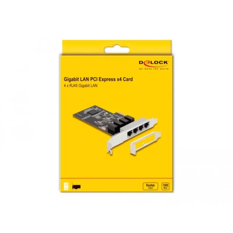 DeLOCK PCI Express x4 karte 4 x RJ45 Gigabit LAN RTL8111 - PCIe - RJ-45 - PCIe 2.0 - Sudrabs - PC - Windows 10 - Windows 11 - Windows 8.1 (88618)