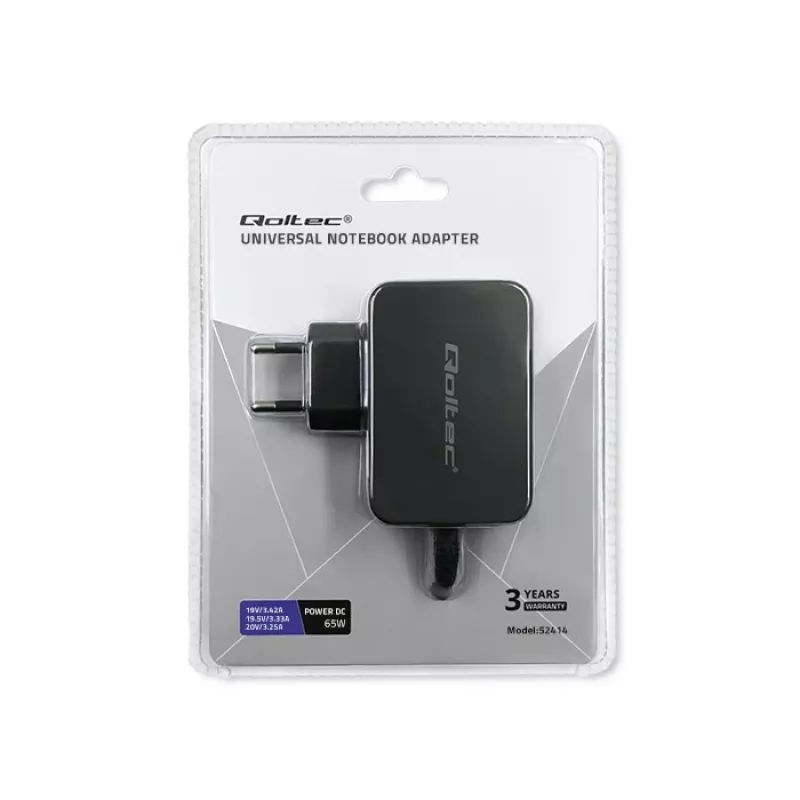 Universāls strāvas adapteris QOLTEC 52414 65W ar 10 maināmiem spraudņiem