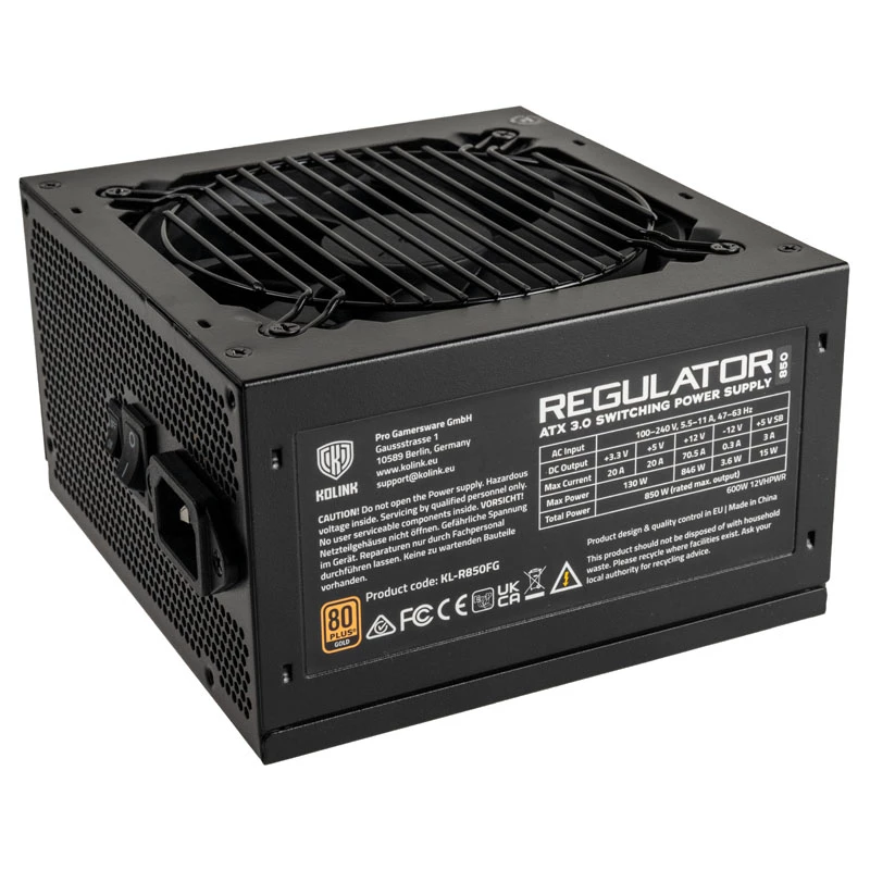 Kolink Regulator 80 PLUS Gold PSU, ATX 3.0, PCIe 5.0, modulārs - 850 vatu