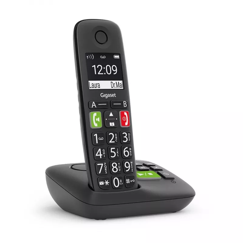 Gigaset E290A Analog/DECT tālrunis ar zvanītāja ID, melns