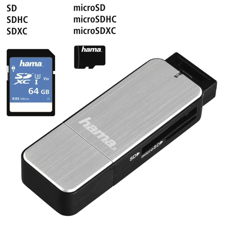 Hama 123900 karšu lasītājs USB 3.2 Gen 1 (3.1 Gen 1) Melns, Sudraba