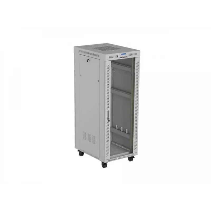 19 collu 32U LANBERG stāvošais rack skapis 600×800 mm pelēks ar stikla durvīm un LCD (plakanais iepakojums)