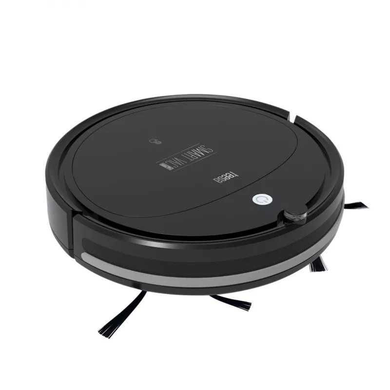 Robot vacuum cleaner TEESA Smart VAC 2 — apaļš, melns, 1000 Pa sūkšanas jauda, 9,6V/2000mAh Li akumulators, 0,2 L putekļu kaste, Wi‑Fi, automātiska atgriešanās
