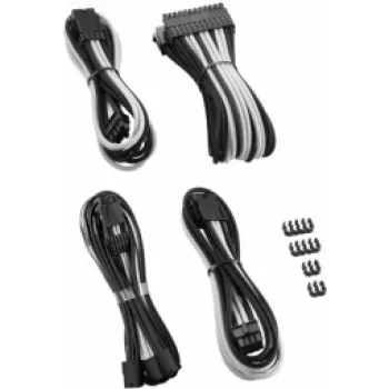Kabeļu pagarinātāju komplekts CableMod PRO ModMesh CM-PCAB-16P3KIT-NKKW-3PK-R — 3 gab. melns/balti pīts PCIe/ATX kabeļu pagarinātāju iepakojums