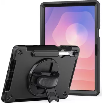 Kickstand Case jt berlin Samsung Galaxy Tab S11 planšetdatoram ar izturīgu rokas siksnu — melns