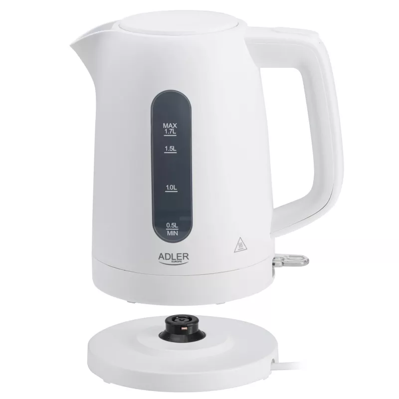 Elektriskā tējkanna Adler AD 1379w — 1,7 L, līdz 2200 W, balta, 360° grozāma pamatne, polipropilēns