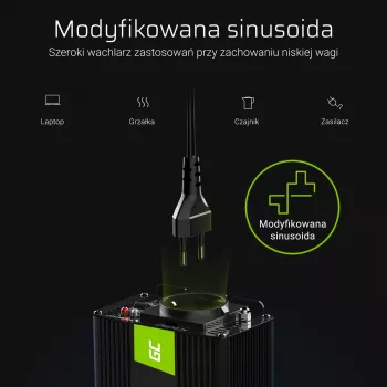 Jaudas pārveidotājs zaļa Cell INV04DE, 24 V ieeja, 230 V izeja, 500 W, 50 Hz, universāls strāvas adapteris, melns