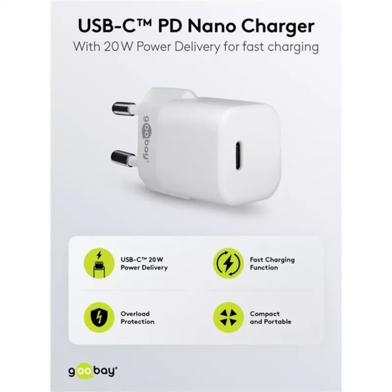Goobay Universāls melns AC ātrās uzlādes iekštelpu lādētājs 65403 USB Type-C 110-240V