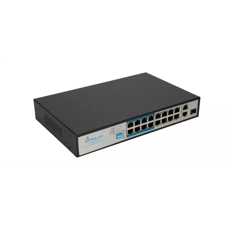 Switch Extralink VIRTUS V3 Unmanaged L2 16x Fast Ethernet (10/100) PoE 1U Melns
