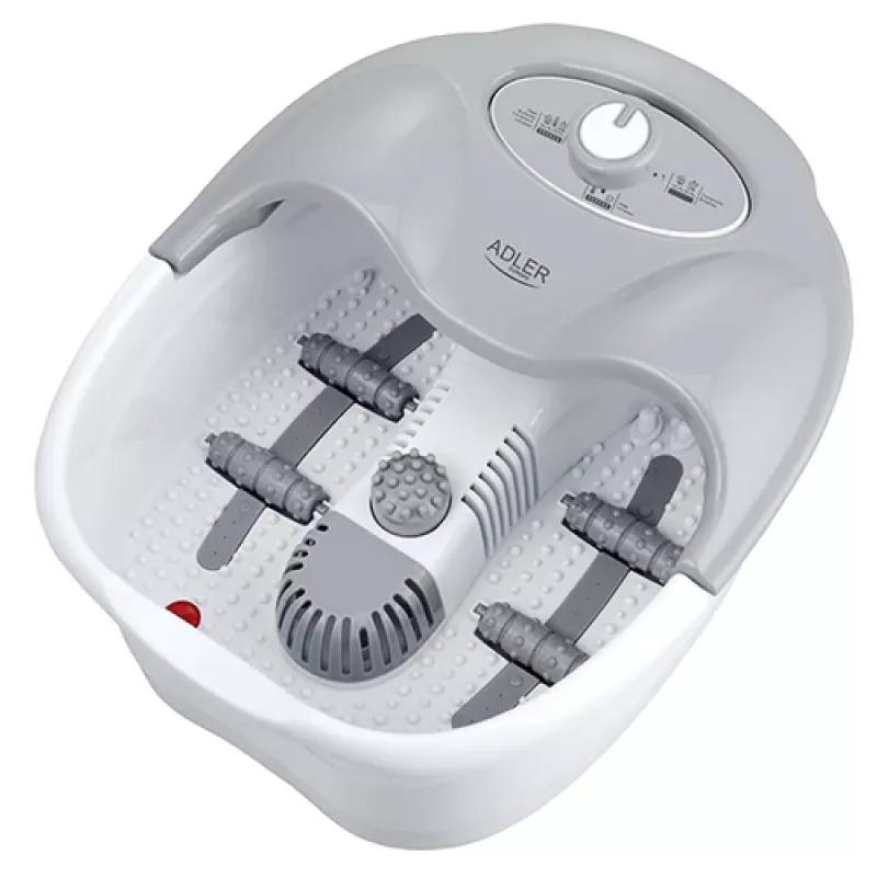 Kāju masieris Adler AD 2167 ar rullējošo un vibrējošo masāžu, siltumu, regulējamu intensitāti, 80 W, pelēki balts
