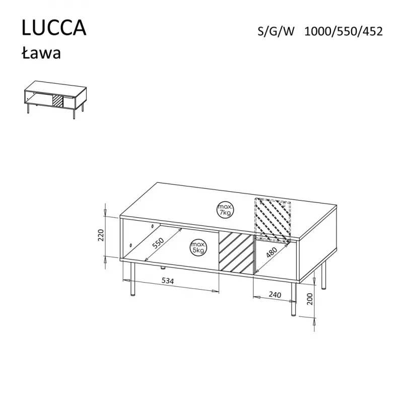 Kafijas galdiņš Cama Meble LUCCA 1000×550×460 mm taisnstūra melns