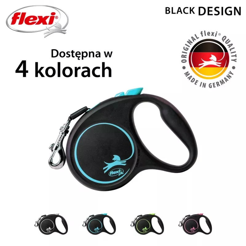 Flexi automātiskā pavada Melns Design S 5 m, zila