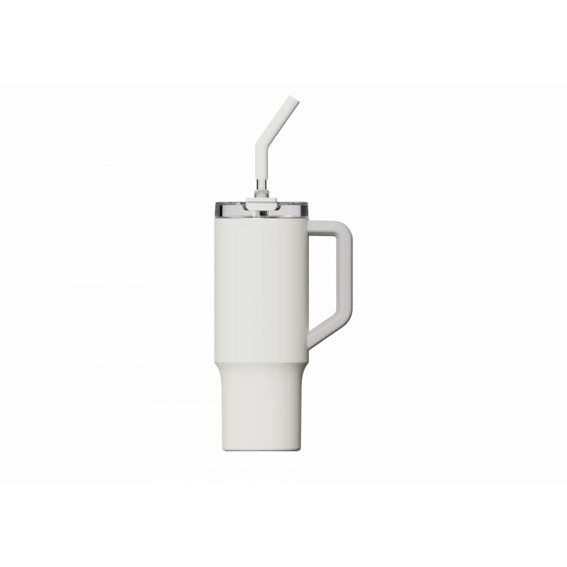 Termokrūze ar salmiņu Xiaomi Straw Mug balta 1 L — nerūsējošā tērauda iekšpuse, necaurlaidīga, 240×132×97 mm