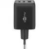 USB-C Ātrais lādētājs Nano, PD, GaN, 65 W, USB-C pīts kabelis (melns, 1x USB-A, 2x USB-C PD, Quick Charge 3.0, 1 metra kabelis)