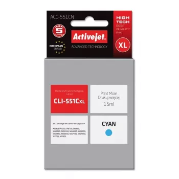 Activejet ACC-551CN tintes kārtridžs (maiņas kārtridžs Canon CLI-551C; Supreme; 15 ml; ciāna)