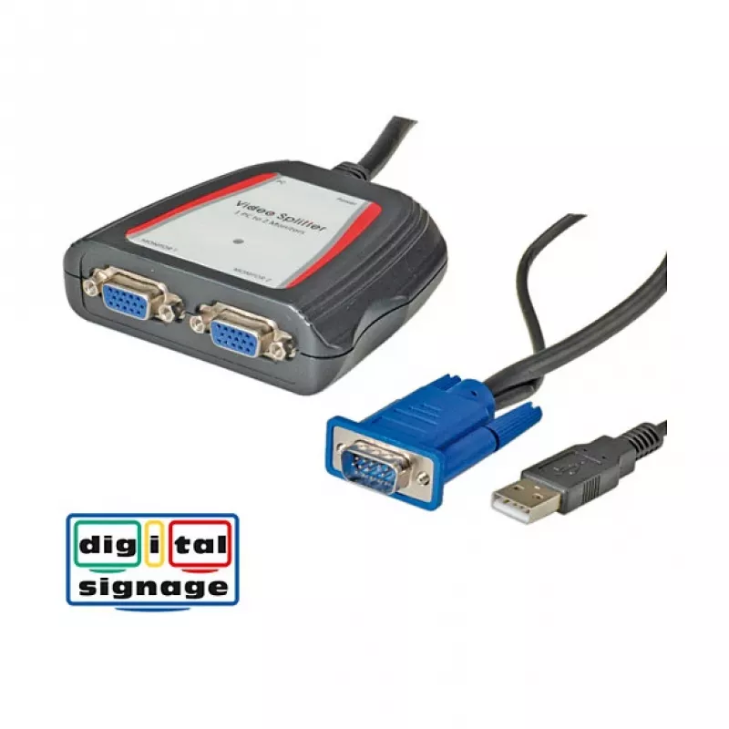 Pārnēsājams VGA video sadalītājs, 2x, 250MHz, VGA, 2x VGA, pelēks, 250 MHz, 0,65 m, 1920 x 1440