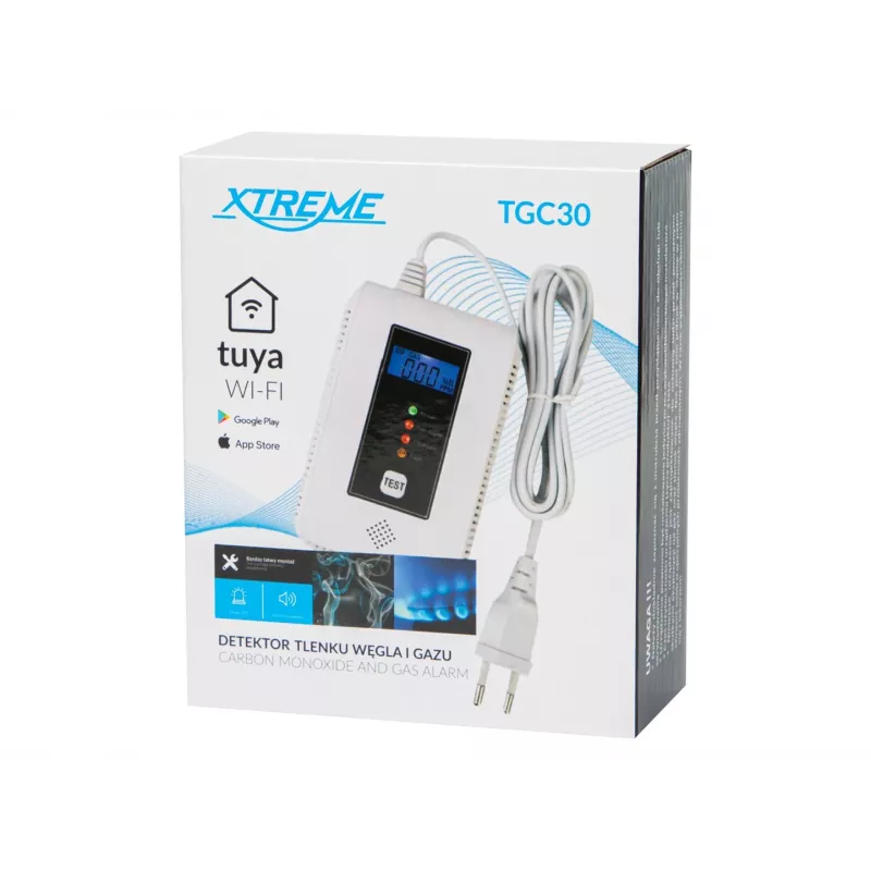 Oglekļa monoksīda un gāzes detektors BLOW TGC30 WiFi Tuya — LCD, 85 dB, vadu, virsmas montāža, balts