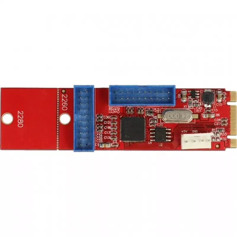 Delock Converter M.2 Key B+M vīrietis > 2 x USB3.0 Pin Header - USB-Adapteris - M.2 Karte - USB3.0 (iekšējais) x 2 (62843)