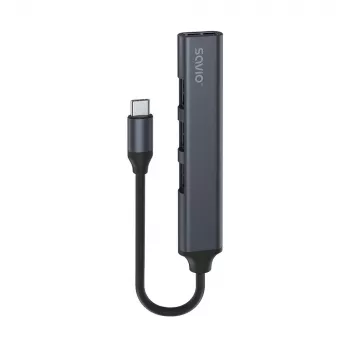 USB 3.0 4-portu saskarnes centrmezgls SAVIO AK-71 ar USB-C resursdatora pieslēgvietu, 5000 Mbit/s, 2 gadu garantija