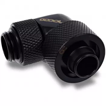 Eiszapfen 16/10mm skrūvējamais savienotājs 90° pagriežams G1/4, melns savienotājs, mīkstajām caurulēm (PVC, silikons, neoprēns)