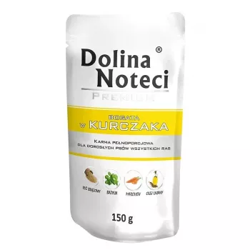 Mitrā suņu barība Dolina Noteci Premium — vista, 150 g paciņa, pieaugušiem suņiem, proteīns 11%, mitrums 76%