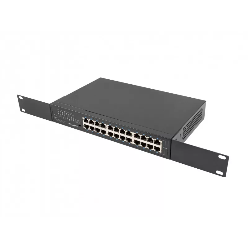 Nepārvaldāms komutators LANBERG RSGE-24 — 24× Gigabit Ethernet 1U, montējams statīvā, melns