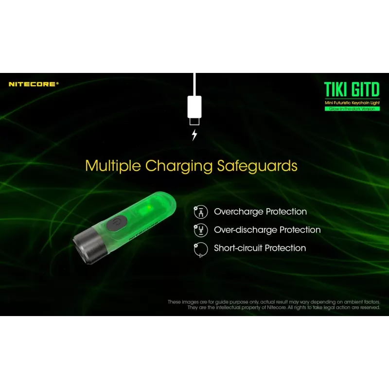 Atslēgu piekariņa lukturītis Nitecore TIKI GITD Pelēks — USB uzlādējams, 1 lm, 55 mm, 12 g, IP66
