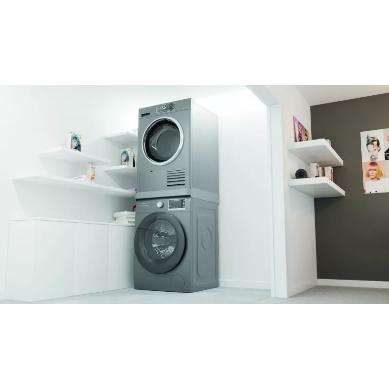 Savienotājs kraušanas komplektam WHIRLPOOL C00855467 60 x 60 cm veļas mazgājamai mašīnai un žāvētājam, izvelkamais plaukts, siksna un pretslīdes paliktņi