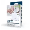 Tīkla barošanas bloks 220V GEMBIRD, universāls, 1 x USB Type-C PD 20W, 1 x USB-A 3.0 QC 18W, LED indikators, balts