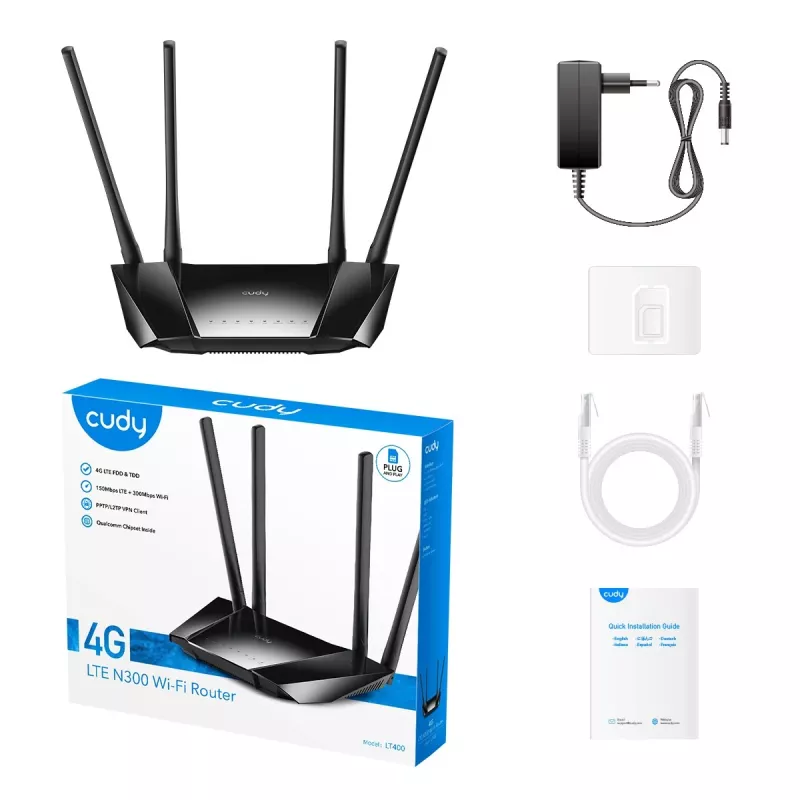 Cudy LT400 bezvadu maršrutētājs Fast Ethernet vienas joslas (2,4 GHz) 4G melns