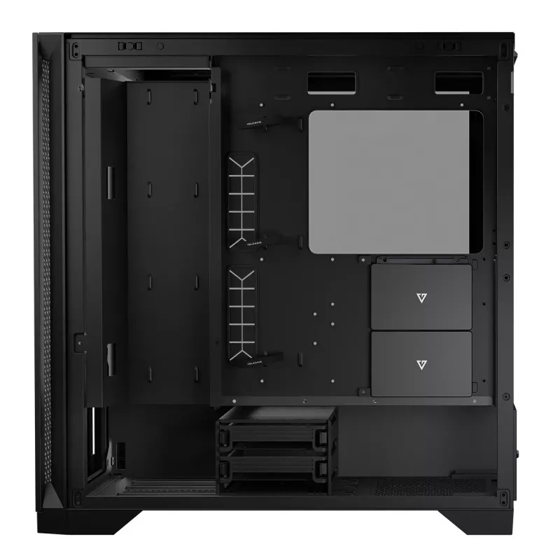 PC korpuss MODECOM VOLCANO EXPANSE T Midi Tower, rūdīts stikls, USB-C, atbalsta micro ATX, GPU līdz 430 mm, CPU dzesētājs līdz 180 mm, 3x3,5 collu nodalījumi, 2x2,5 collu, melns