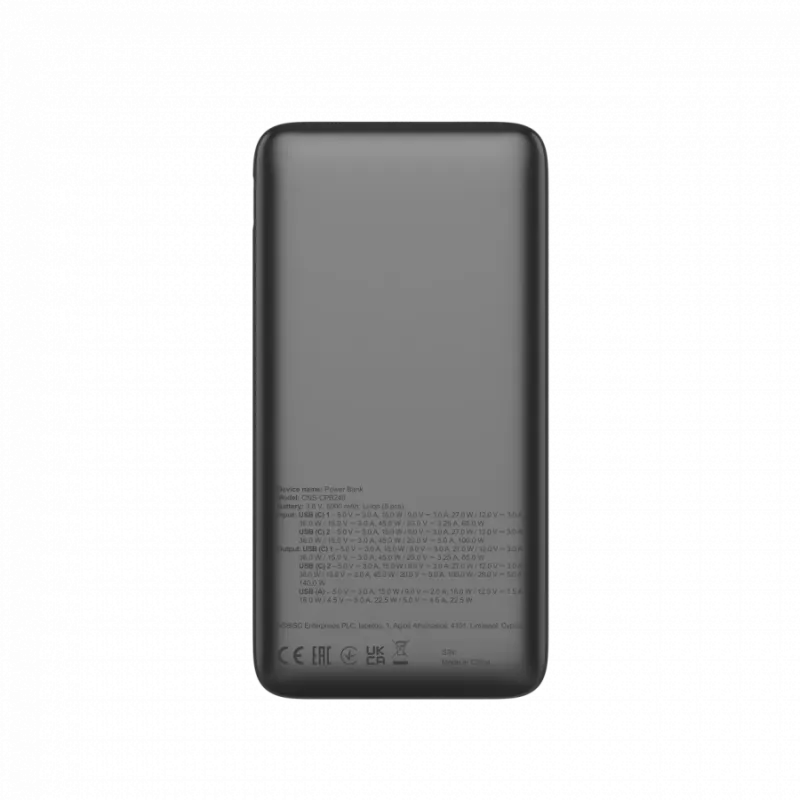 CANYON Power Bank PB-240, 25000mAh PD140W displeja jaudas banka, Izmērs 160,0x82x27 mm Svars 508±10 g, Tumši pelēka