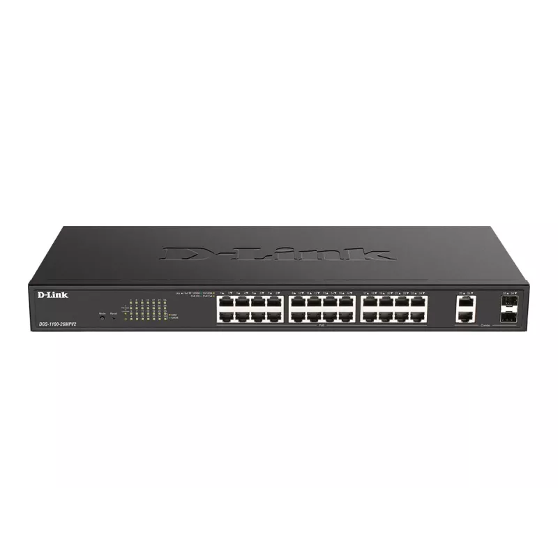 D-Link DGS-1100-26MPV2/E tīkla komutators Pārvaldāms L2 Gigabit Ethernet (10/100/1000) Power over Ethernet (PoE) Melns