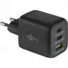 USB-C Ātrais lādētājs Nano, PD, GaN, 65 W, USB-C pīts kabelis (melns, 1x USB-A, 2x USB-C PD, Quick Charge 3.0, 1 metra kabelis)