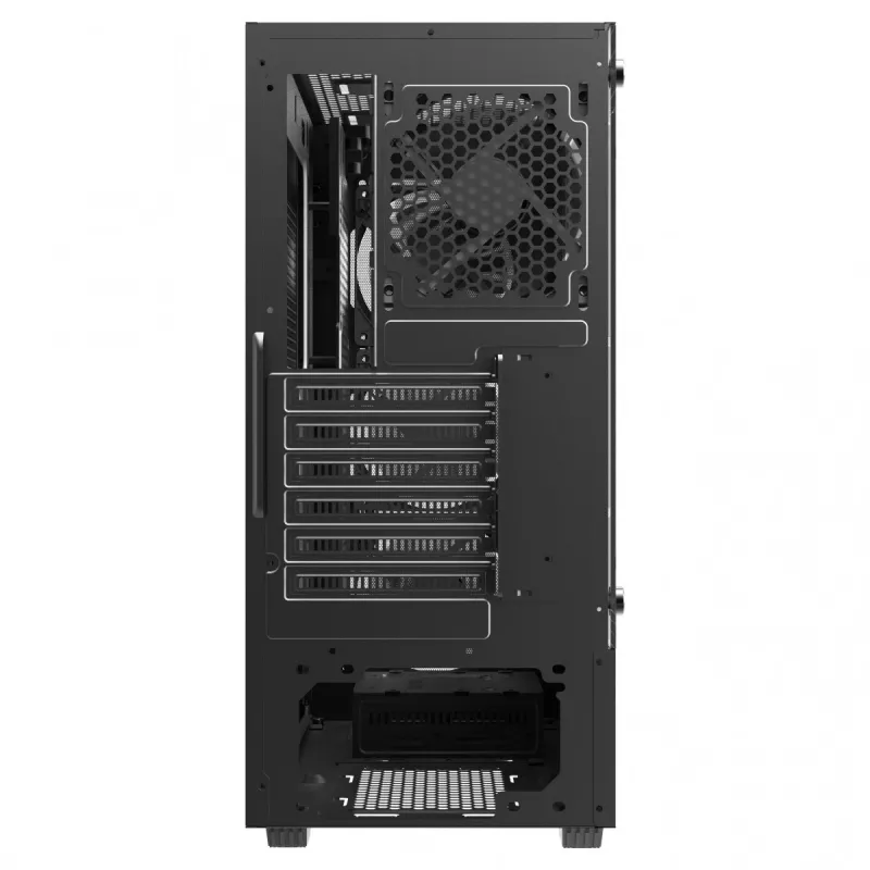 PC korpuss SAVIO Noctis Flow — Cube Mini‑ITX/Micro‑ATX/ATX, 3x120mm priekšā, 1x120mm aizmugurē, 2x3.5 collu + 3x2.5 collu sloti, rūdīts stikls